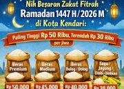 Nih Besaran Zakat Fitrah Ramadan 1447 H/2026 M di Kota Kendari : Paling Tinggi Rp 50 Ribu, Terendah Rp 30 Ribu